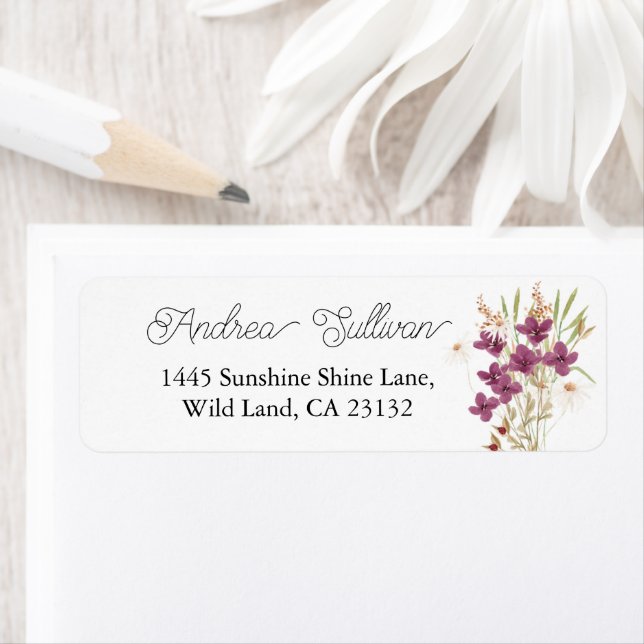 Minimalist Wildflower Purple Return Address Label (Insitu)