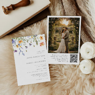 Minimalist Wildflower QR Code Photo Wedding Invit Invitation