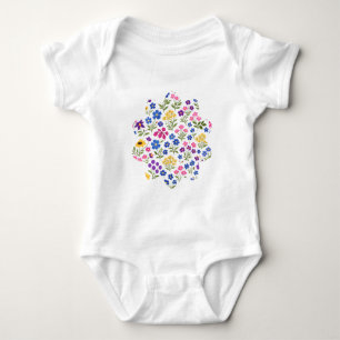 Minimalist Wildflower Seamless Pattern on White  Baby Bodysuit