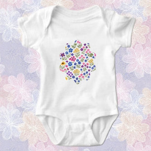 Minimalist Wildflower Seamless Pattern on White Baby Bodysuit