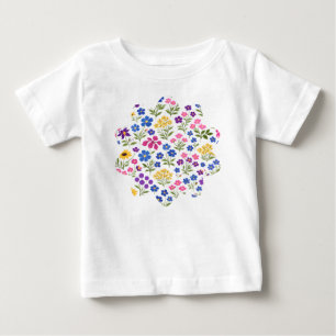 Minimalist Wildflower Seamless Pattern on White Baby T-Shirt