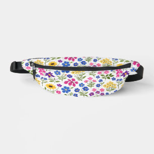 Minimalist Wildflower Seamless Pattern on White Bum Bags