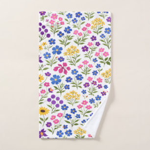 Minimalist Wildflower Seamless Pattern on White  Hand Towel