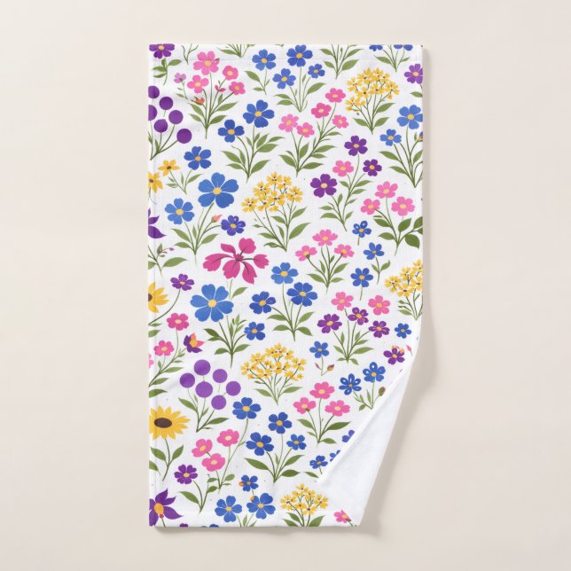 Minimalist Wildflower Seamless Pattern on White  Hand Towel (Hand Towel)