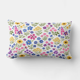 Minimalist Wildflower Seamless Pattern on White  Lumbar Cushion
