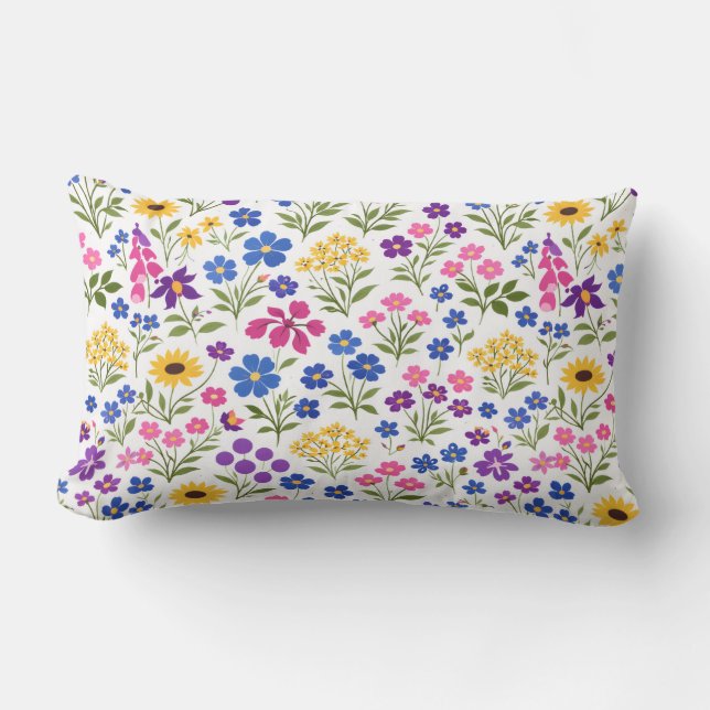 Minimalist Wildflower Seamless Pattern on White  Lumbar Cushion (Front)