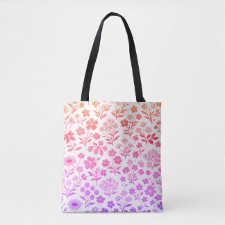 Minimalist Wildflower Seamless Pattern on White Tote Bag