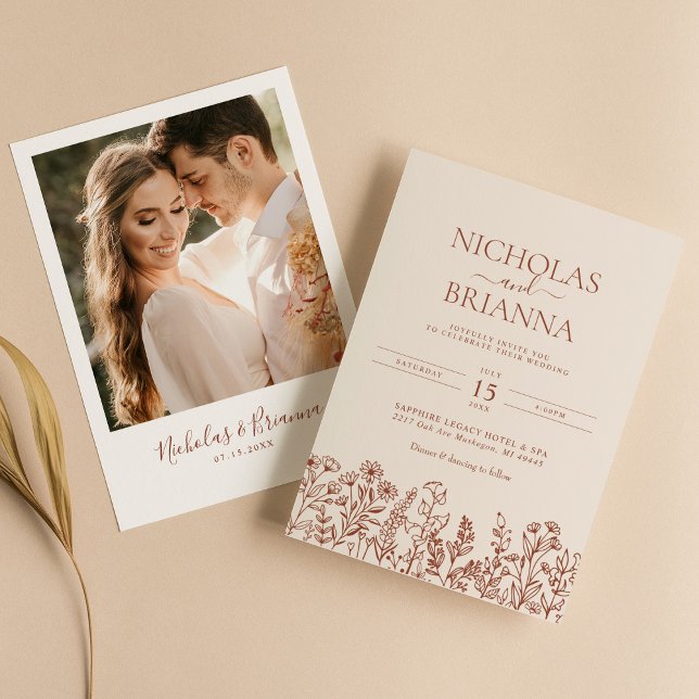 Minimalist Wildflower Terracotta Wedding Photo Invitation (Creator Uploaded)