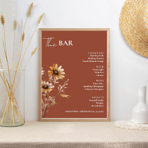 Minimalist Wildflower Wedding Drinks Bar Menu Poster