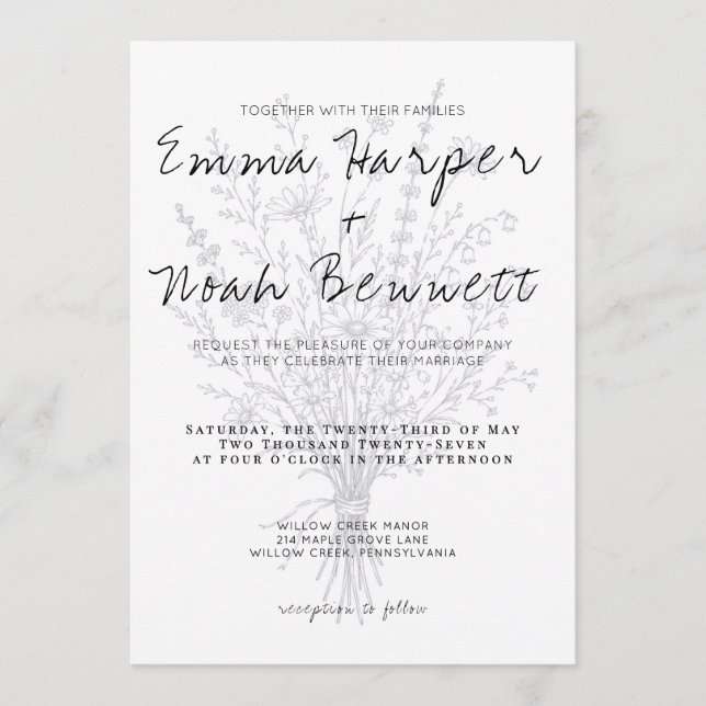 Minimalist Wildflower Wedding Invitation Template (Front)