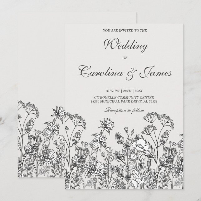 Minimalist Wildflower Wedding Templates (Front/Back)