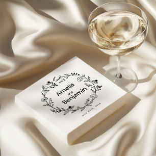 minimalist Wildflower Wreath Folk Rustic Wedding  Napkin