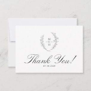 Minimalist Wildflower Wreath Monogram Wedding Thank You Card