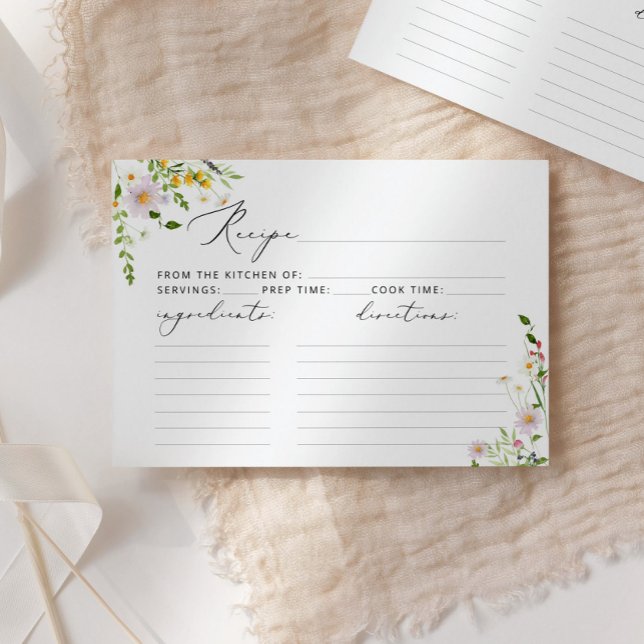 Minimalist wildflowers bridal shower recipe card (Creator Uploaded)