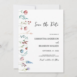 Minimalist wildflowers Save the Date card