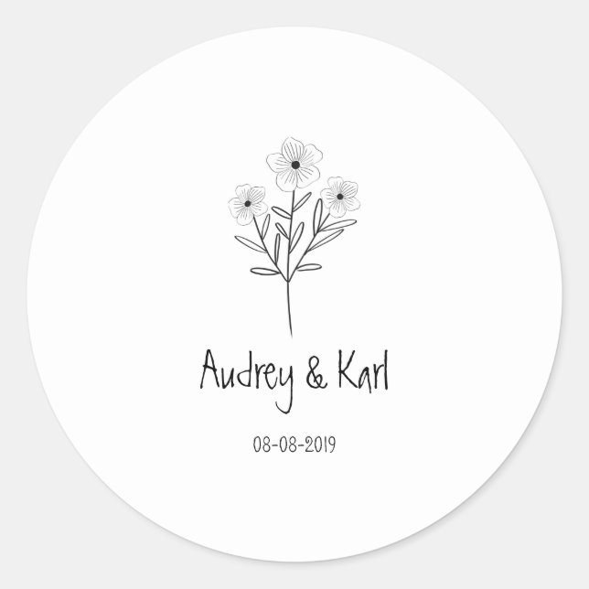 Minimalist Wildflowers Wedding Monogram Design Classic Round Sticker (Front)