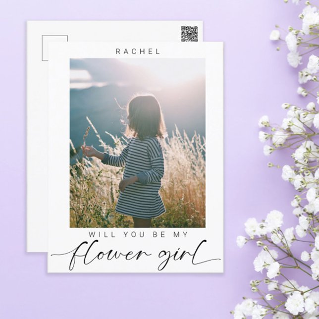 Minimalist Will you be my Flower Girl Photo Chic Postcard (Creator Uploaded)