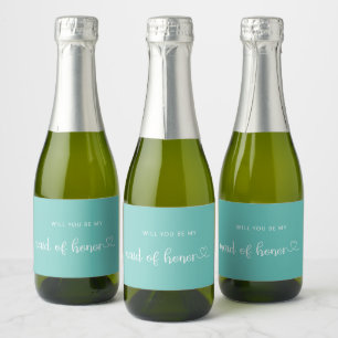 Minimalist Will you be my maid of honour mint Sparkling Wine Label