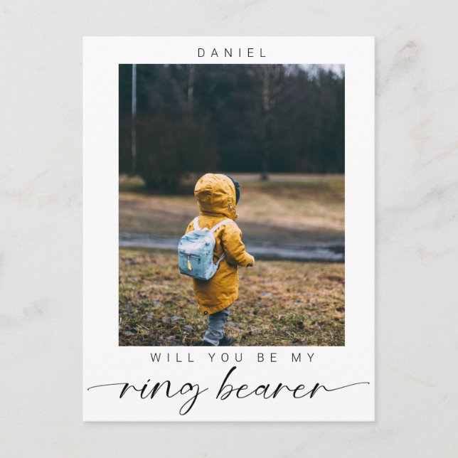 Minimalist Will you be my Ring Bearer Photo Chic  Postcard (Front)