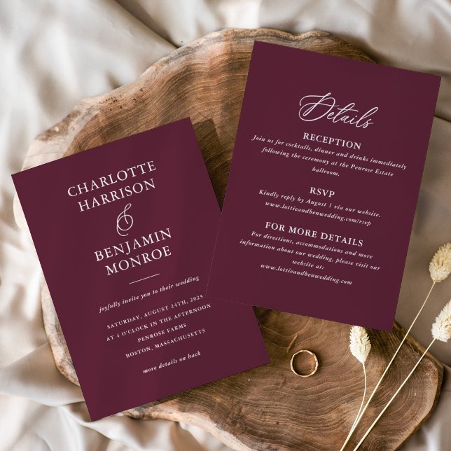 Minimalist Wine Double-Sided Wedding Invitation (Creator Uploaded)