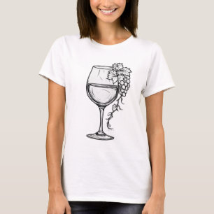 Minimalist Wine Glass & Grapes Line Art Summer T-S T-Shirt