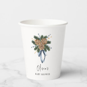 Minimalist Winter Christmas Wreath Baby Shower Paper Cups