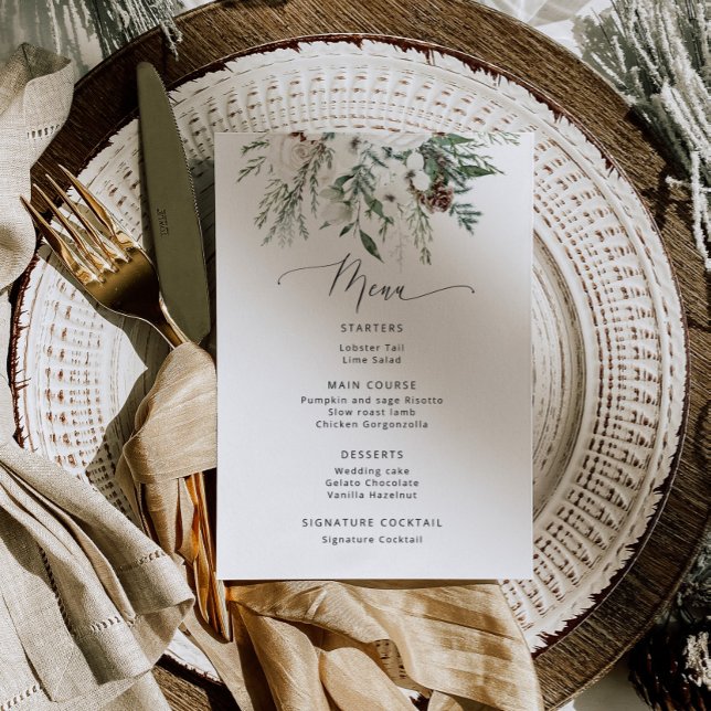 Minimalist winter evergreen wedding menu (Creator Uploaded)