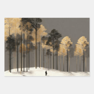 Minimalist Winter Forest Silhouette Art Wrapping Paper Sheet