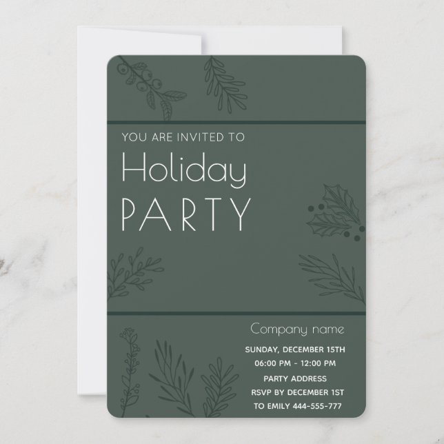 Minimalist winter greenery Holiday party   Invitation (Front)