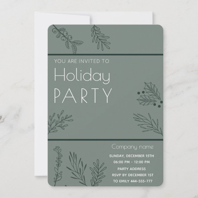 Minimalist winter greenery Holiday party   Invitation (Front)