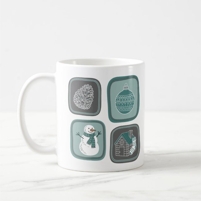 Minimalist Winter Icons, Modern Snowman Mug  (Left)