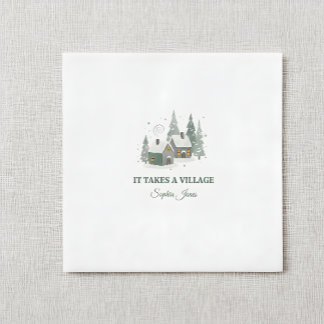 Minimalist Winter "It Takes a Village" baby shower Napkin