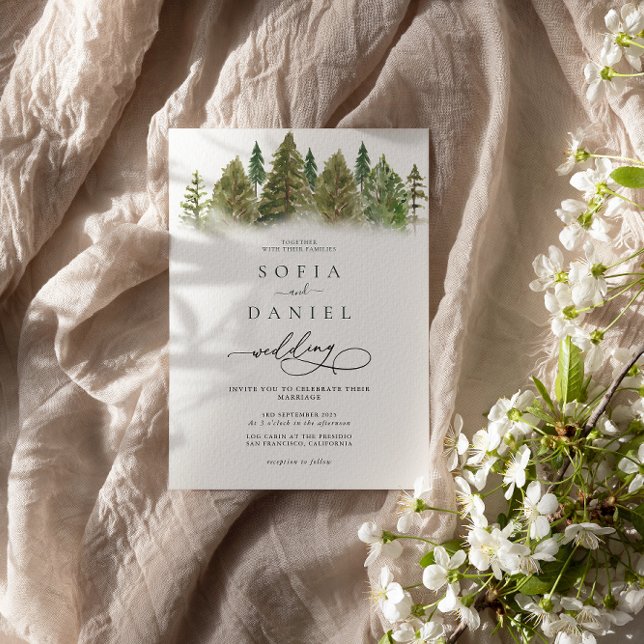 Minimalist Winter Mountain Pine Trees Wedding Invitation (Creator Uploaded)