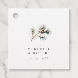Minimalist Winter Pine Branch & Cone Wedding  Favour Tags