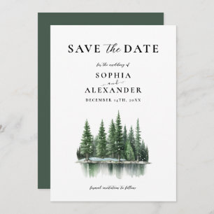 Minimalist Winter Pine Forest Save the Date Invitation