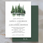 Minimalist Winter pine forest wedding invitation<br><div class="desc">Modern minimalist pine forest invitation. Perfect for a winter wedding. Customise this design with your personal info and your initial on the back side.</div>