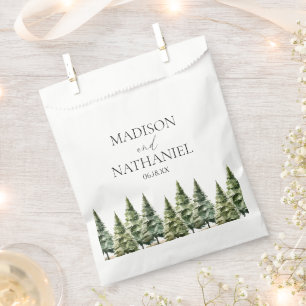 Minimalist Winter Snowy Pine Tree Forest Wedding Favour Bags