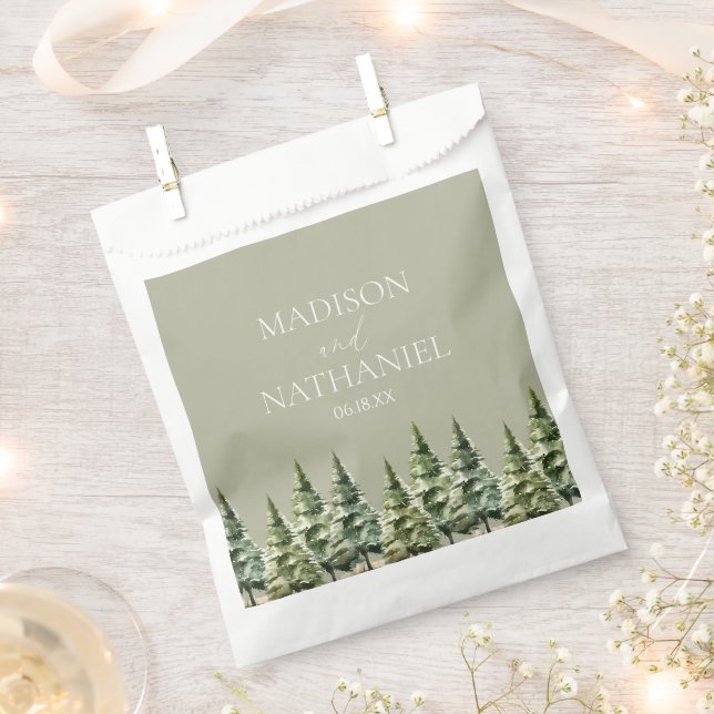 Minimalist Winter Snowy Pine Tree Forest Wedding Favour Bags (Clipped)