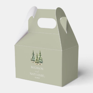Minimalist Winter Snowy Pine Tree Forest Wedding Favour Box