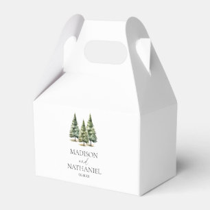 Minimalist Winter Snowy Pine Tree Forest Wedding Favour Box