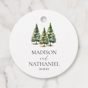 Minimalist Winter Snowy Pine Tree Forest Wedding Favour Tags