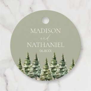 Minimalist Winter Snowy Pine Tree Forest Wedding Favour Tags