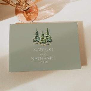 Minimalist Winter Snowy Pine Tree Forest Wedding Guest Book