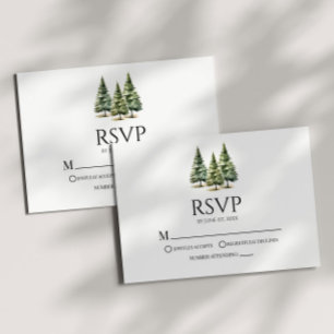 Minimalist Winter Snowy Pine Trees Wedding RSVP Card
