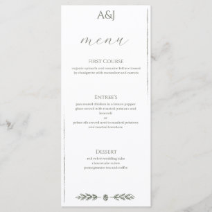 Minimalist Winter Wedding Reception Menu Card