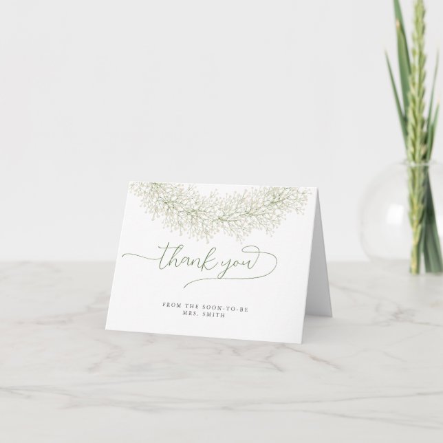 Minimalist Winter Wreath Floral Bridal Shower Thank You Card (Front)