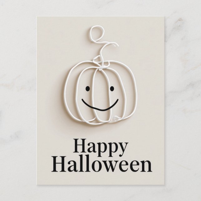 Minimalist Wire Pumpkin Happy Halloween Greeting  Postcard (Front)