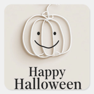 Minimalist Wire Pumpkin Happy Halloween Greeting  Square Sticker