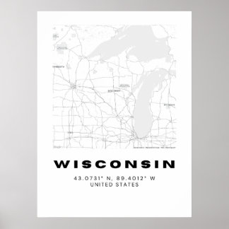 Minimalist Wisconsin Map Art - Black and White Poster