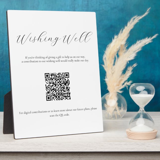 Minimalist Wishing Well Sign with QR Code Plaque (Side)